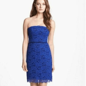 Diane von Furstenberg Walker Dress lace blue strapless scalloped DVF womens 2